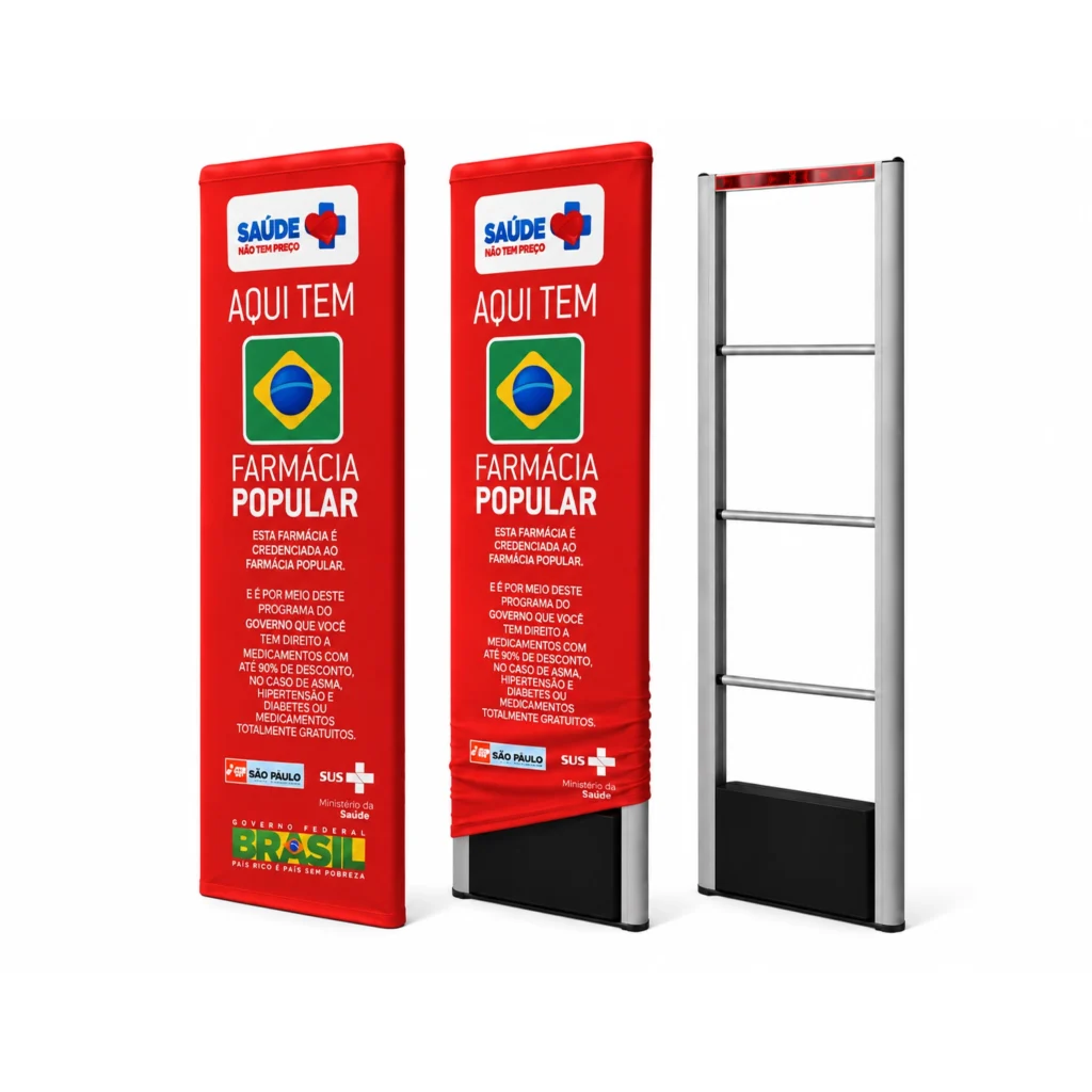Capa de antena personalizada instalada na Farmácia Popular