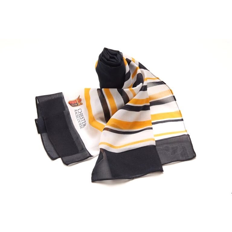 Lenço personalizado listrado preto, branco e amarelo do Chester Racecourse