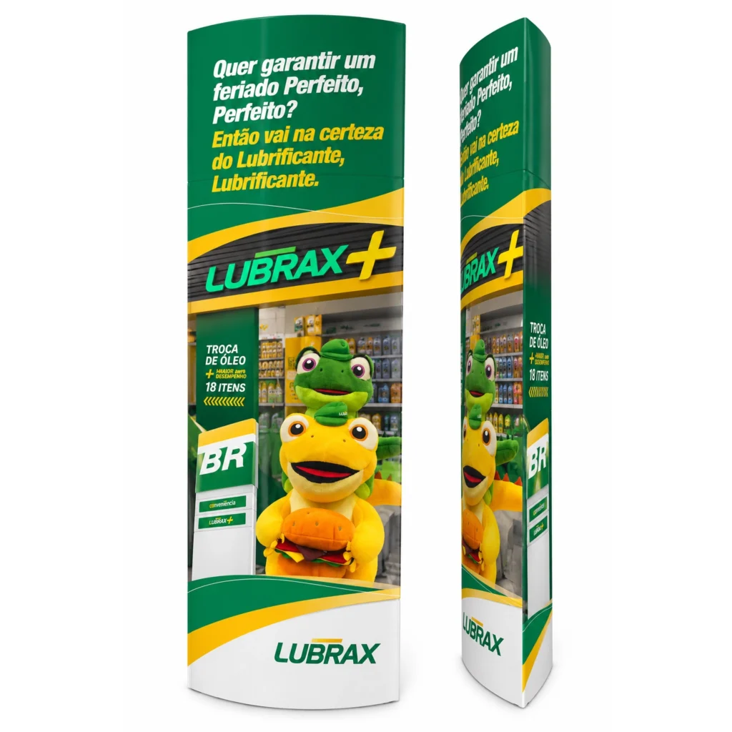 Totem elíptico personalizado com estampa da marca Lubrax