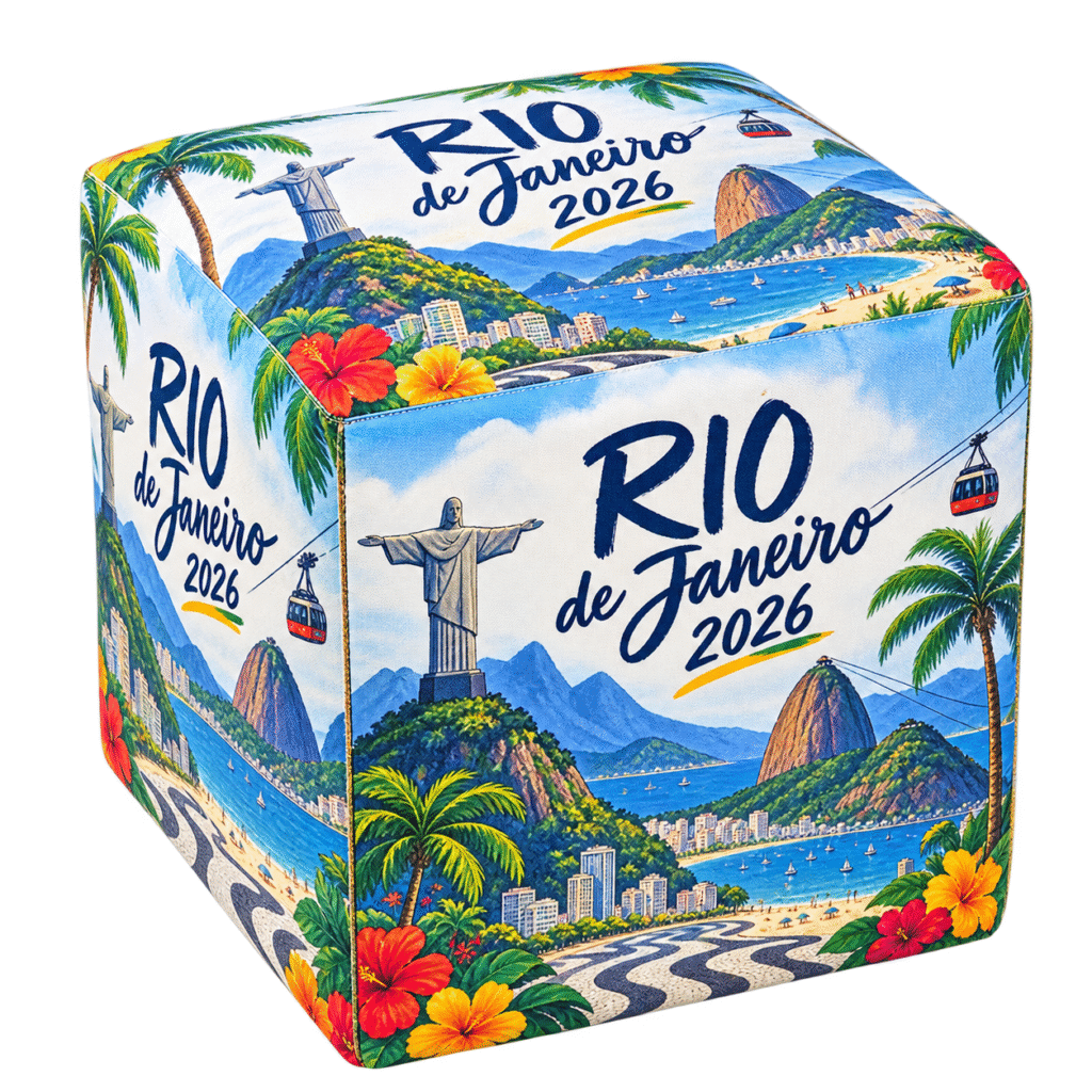 Puff cubo personalizado com estampa Rio de Janeiro 2026