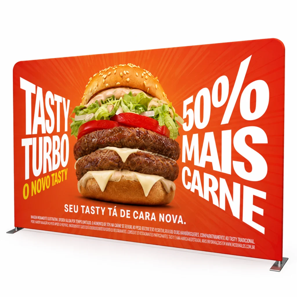 Backdrop personalizado com estampa Tasty Turbo, hambúrguer vermelho